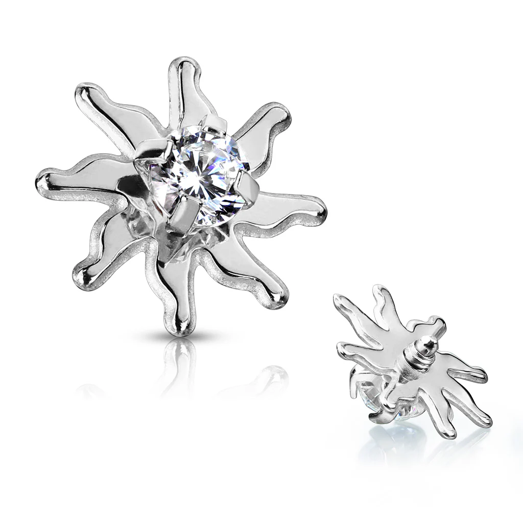 CZ Tribal Sun Internal Threaded Dermal Anchor Top - Image 2