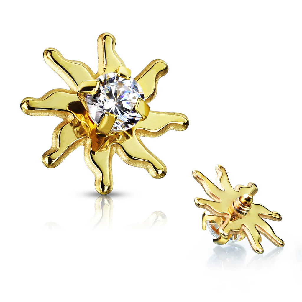 CZ Tribal Sun Internal Threaded Dermal Anchor Top - Image 5