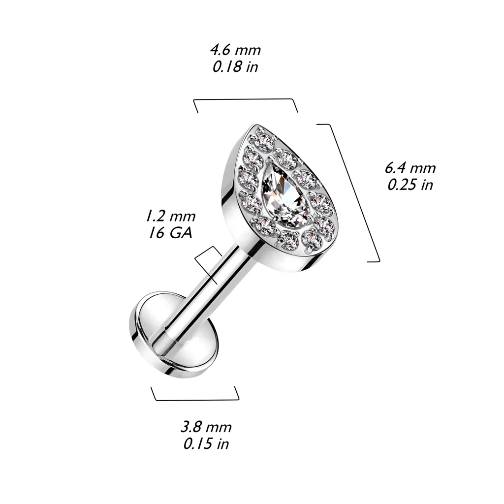 Titanium Teardrop CZ Top Labret Tragus Snug Ear Cartilage Helix Studs - Image 2