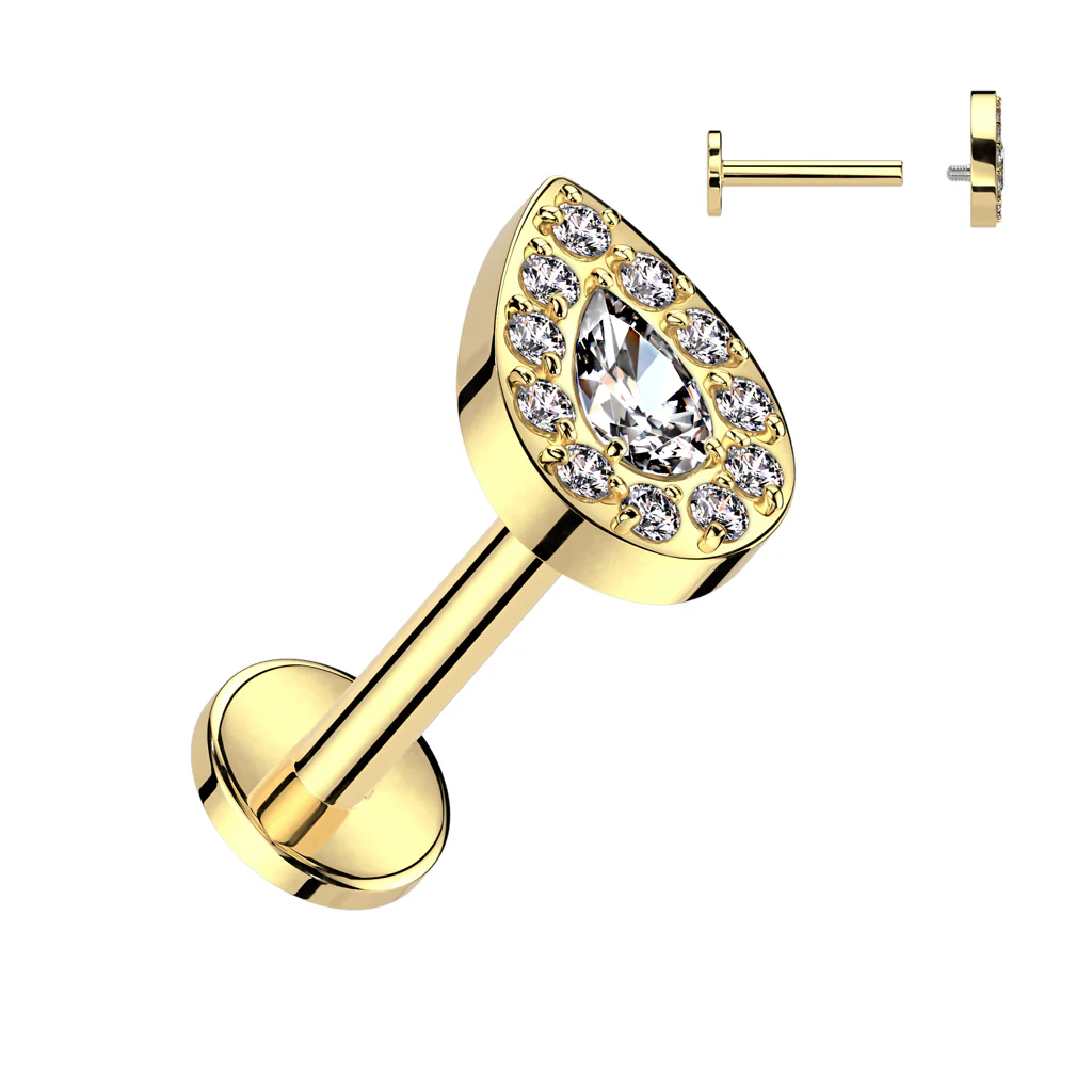 Titanium Teardrop CZ Top Labret Tragus Snug Ear Cartilage Helix Studs - Image 3