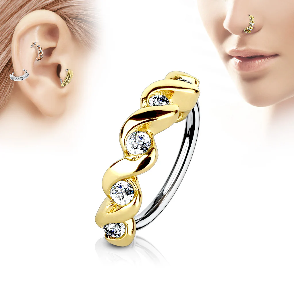 CZ Twisted Ear Cartilage Daith Tragus Helix Earrings Hoop Nose Rings - Image 3