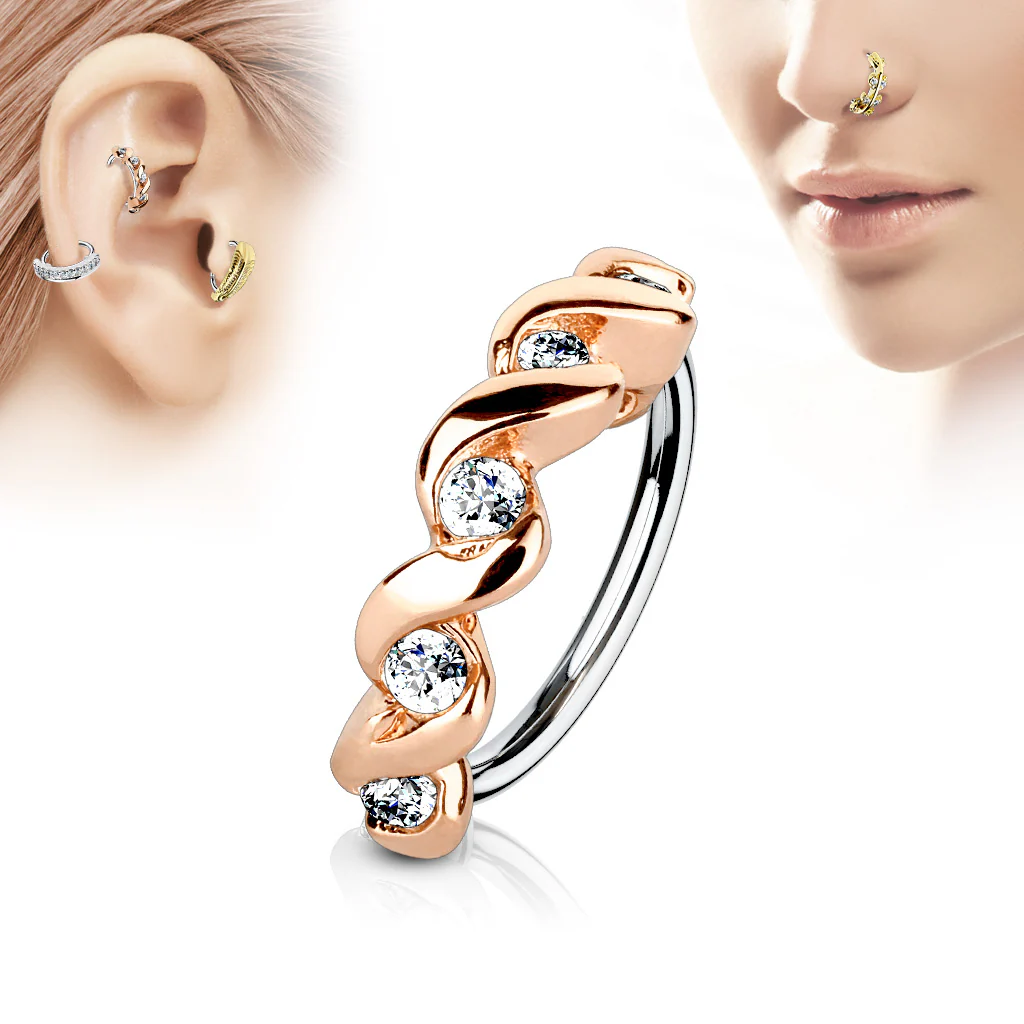 CZ Twisted Ear Cartilage Daith Tragus Helix Earrings Hoop Nose Rings - Image 4