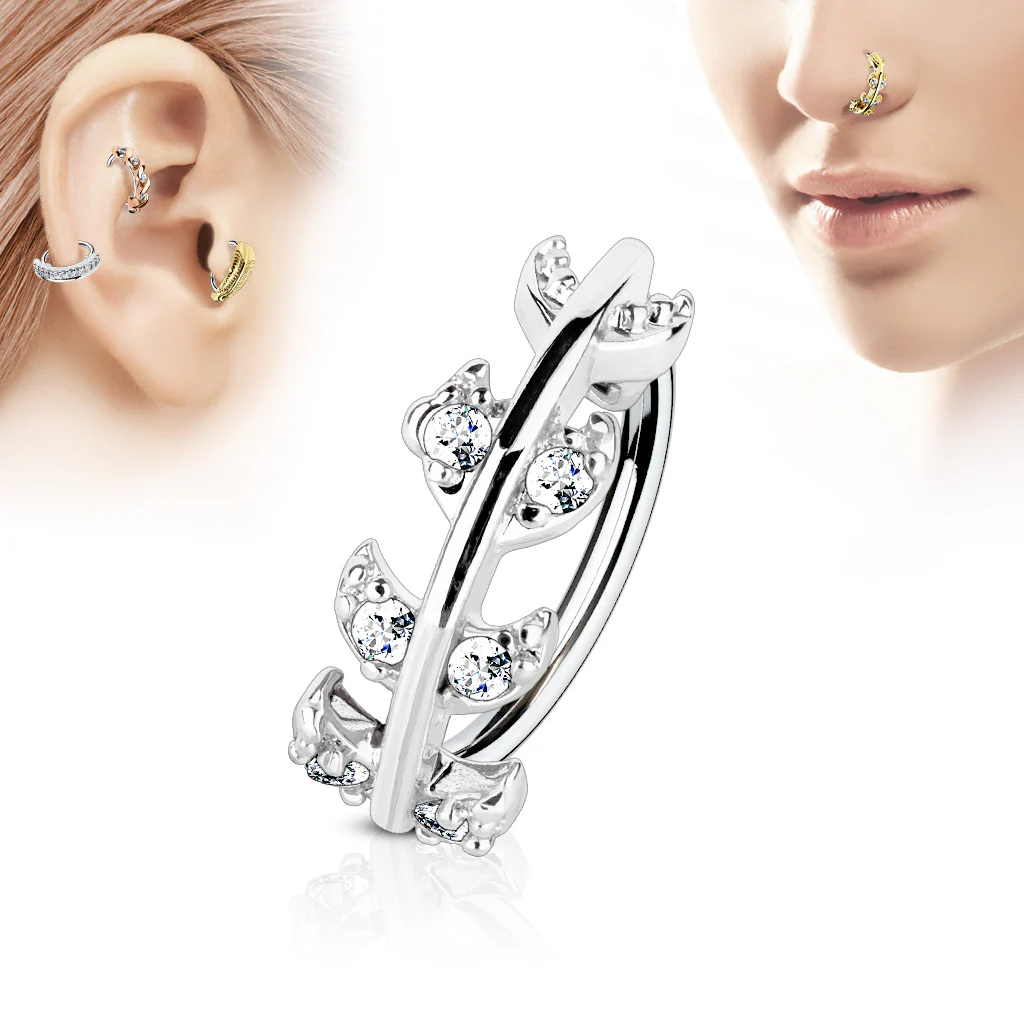 CZ Vine Ear Cartilage Daith Tragus Helix Earrings Hoop Nose Rings - Image 2