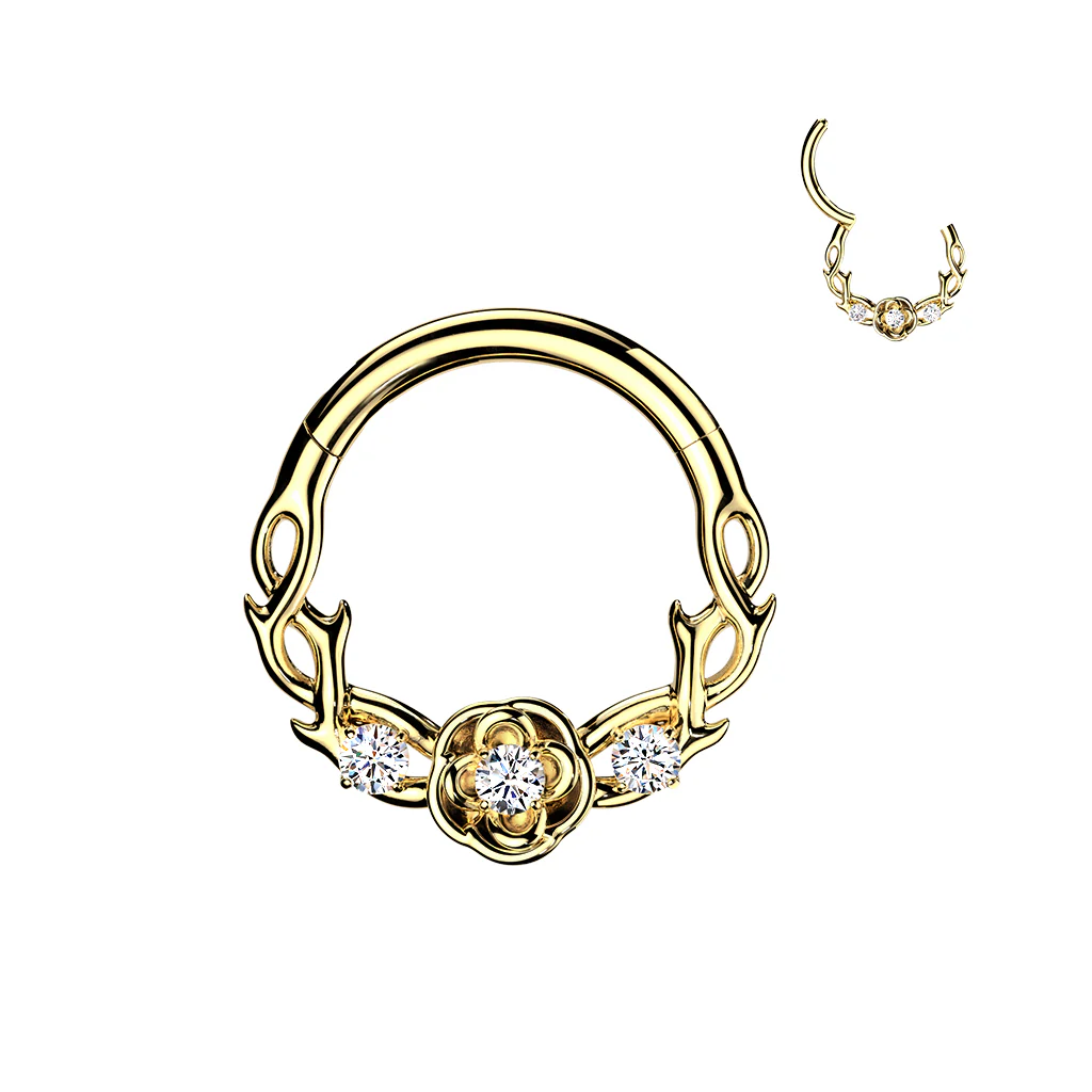 CZ Vine & Rose Hinged Segment Hoop Ring for Nose Ear Lobe Helix - Image 2