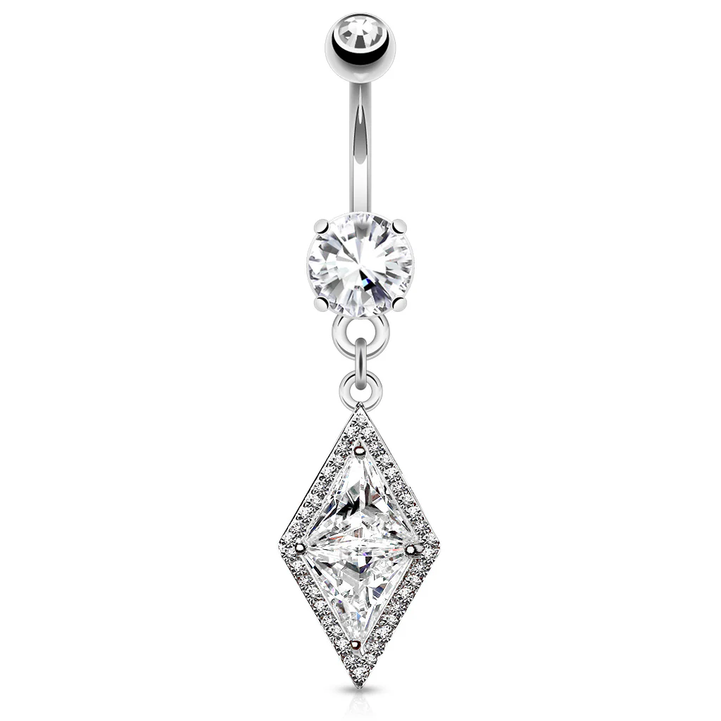 Dia CZ Dangle Surgical Steel Navel Belly Button Ring - Image 2