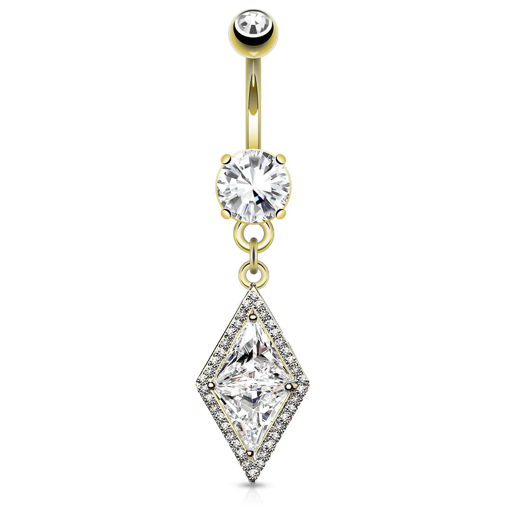 Dia CZ Dangle Surgical Steel Navel Belly Button Ring - Image 3