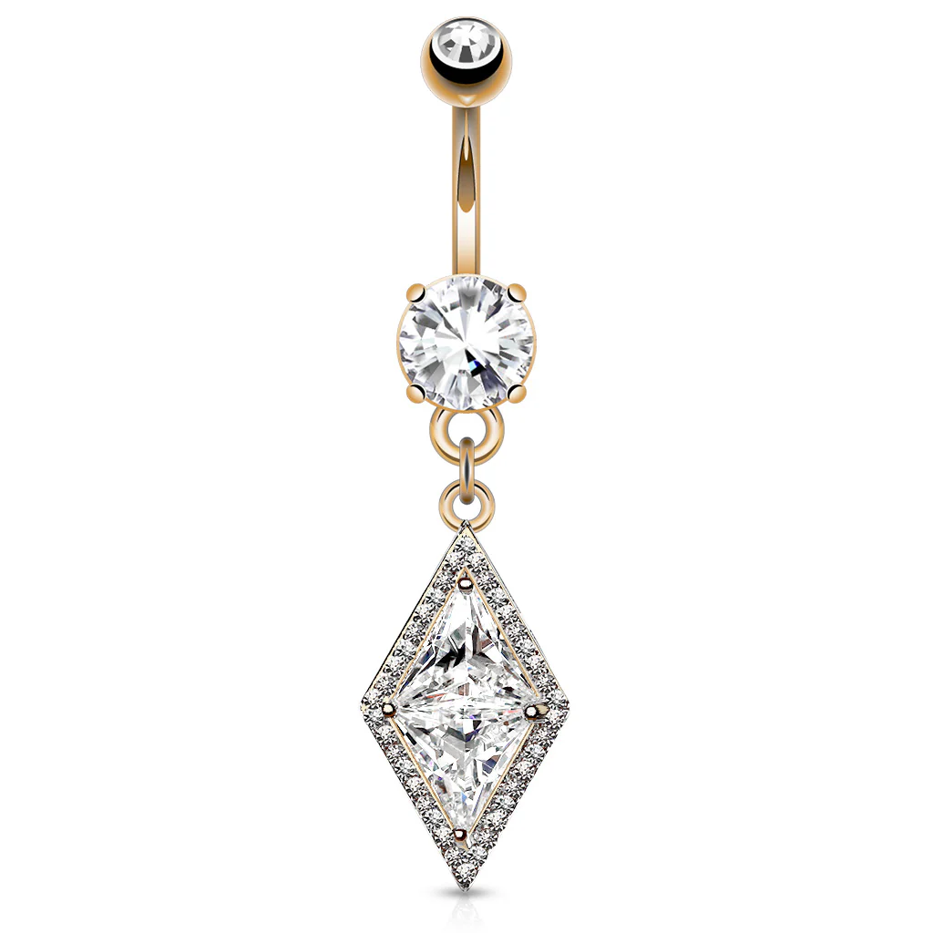 Dia CZ Dangle Surgical Steel Navel Belly Button Ring - Image 4