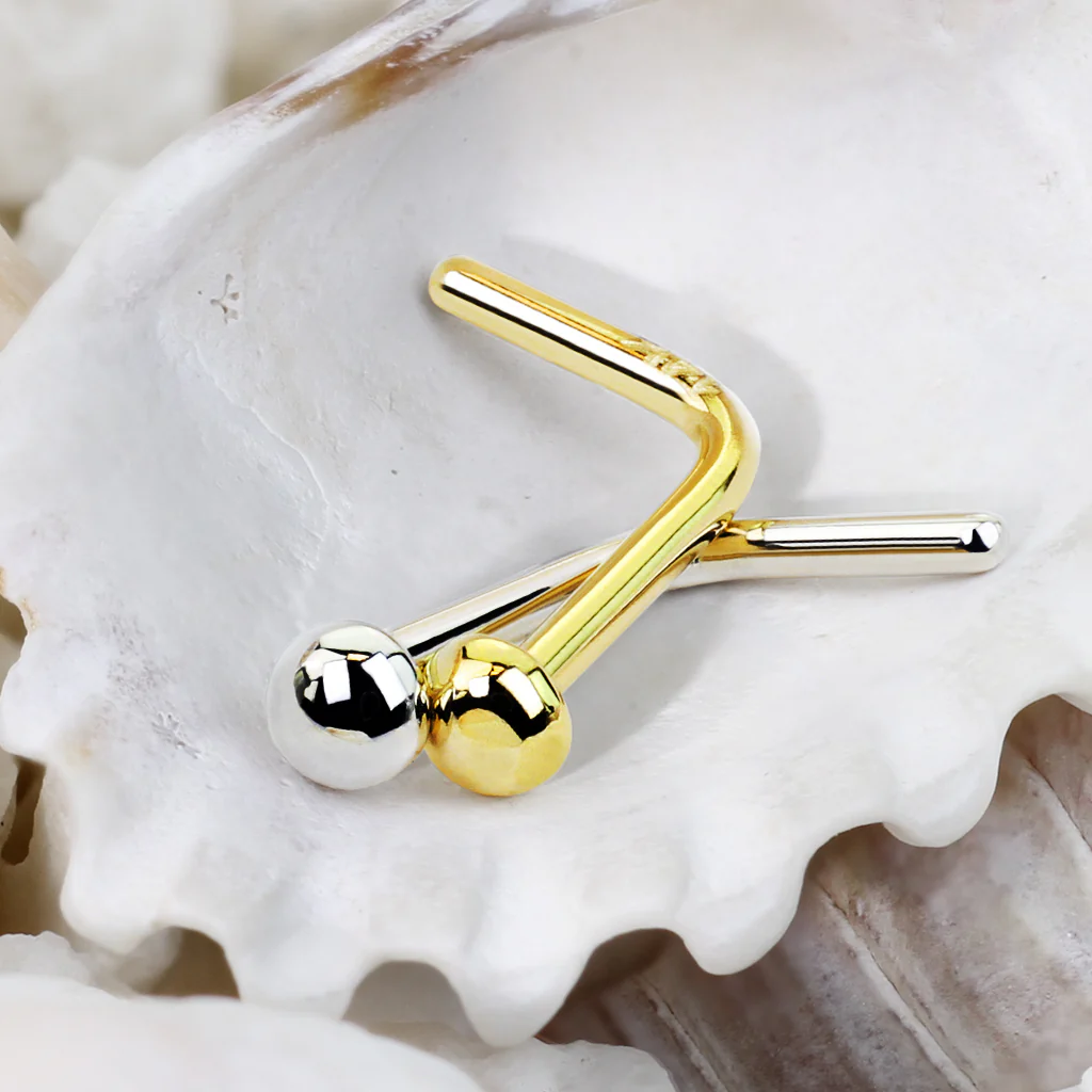 14K Solid Gold Dome End L Bend Nose Ring