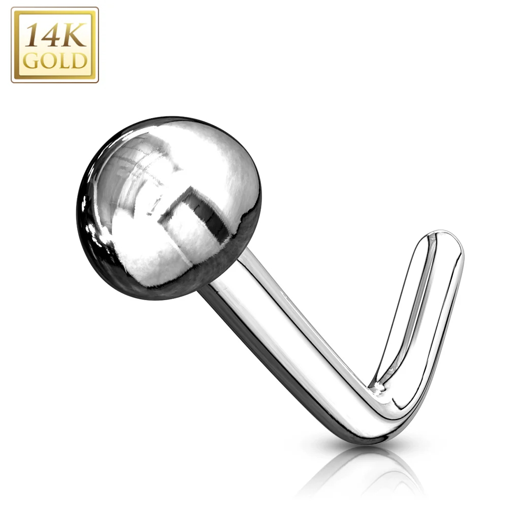 14K Solid Gold Dome End L Bend Nose Ring - Image 2