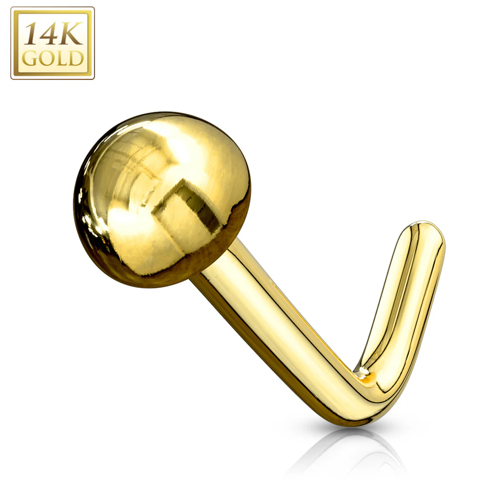 14K Solid Gold Dome End L Bend Nose Ring - Image 3