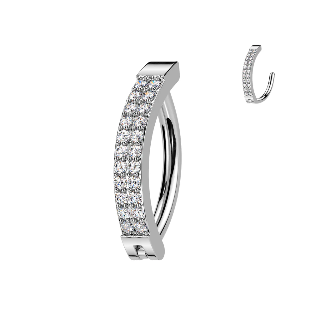 Double Lined CZ Hinged Hood Comfortable Belly Button Ring - Image 2