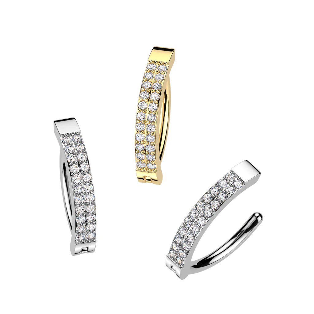 Double Lined CZ Hinged Hood Comfortable Belly Button Ring - Image 3
