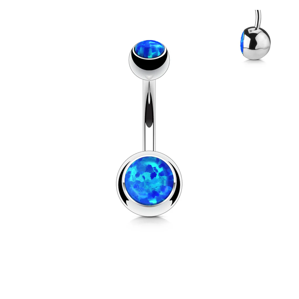 Double Opal Set 316L Surgical Steel Navel Belly Button Ring - Image 2