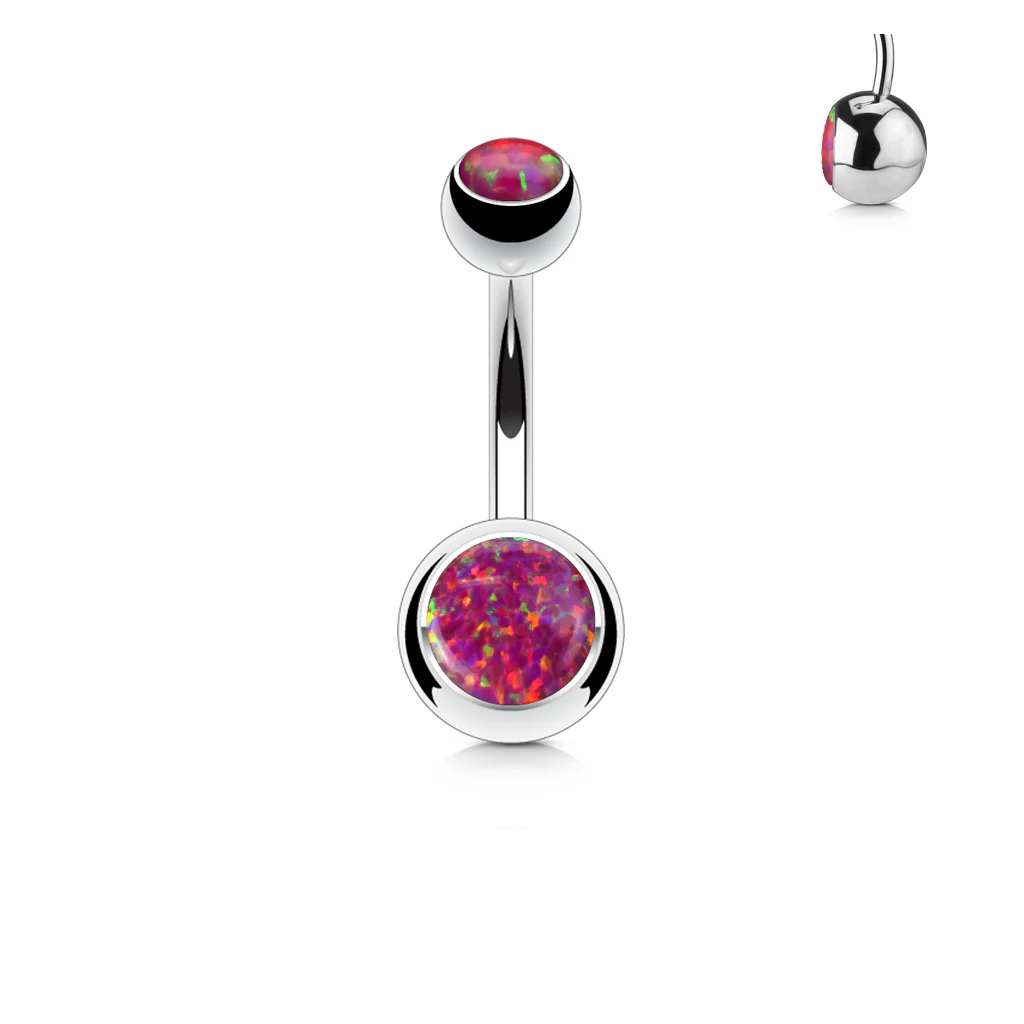 Double Opal Set 316L Surgical Steel Navel Belly Button Ring - Image 3