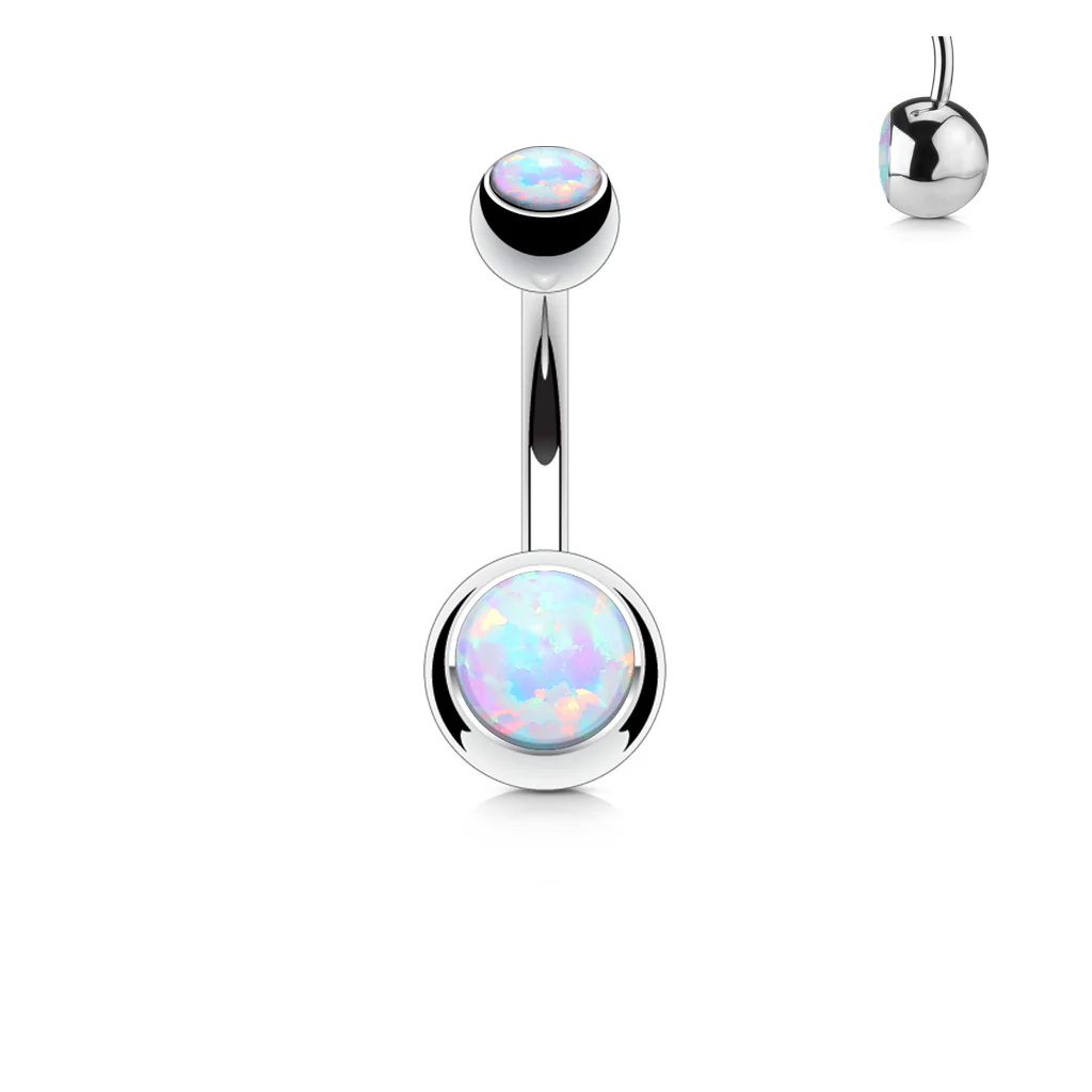 Double Opal Set 316L Surgical Steel Navel Belly Button Ring - Image 4