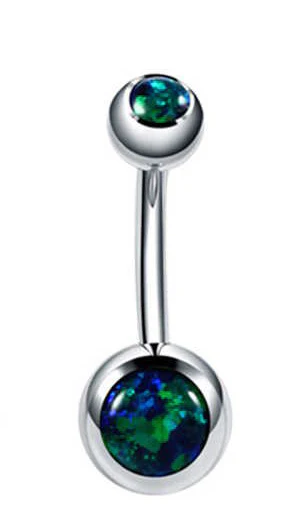 Double Opal Set 316L Surgical Steel Navel Belly Button Ring - Image 5