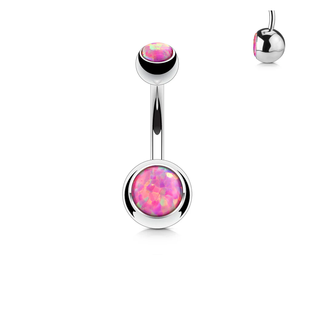 Double Opal Set 316L Surgical Steel Navel Belly Button Ring - Image 6