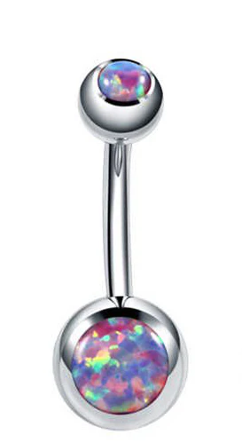 Double Opal Set 316L Surgical Steel Navel Belly Button Ring - Image 7