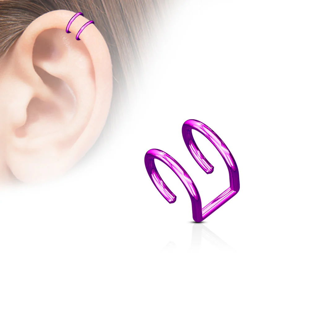 Double Ring Fake Non Piercing Ear Cartilage Helix Cuff Earring - Image 2