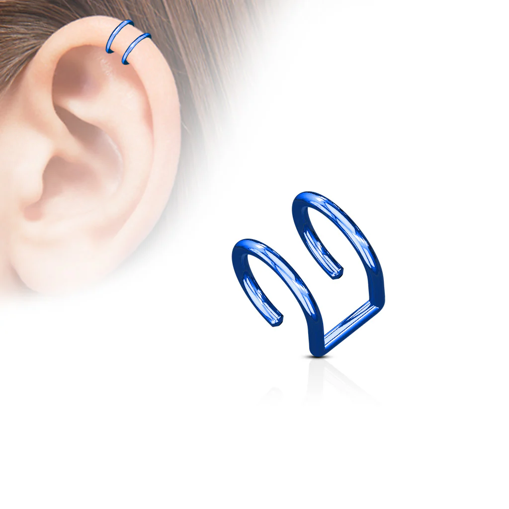 Double Ring Fake Non Piercing Ear Cartilage Helix Cuff Earring - Image 3