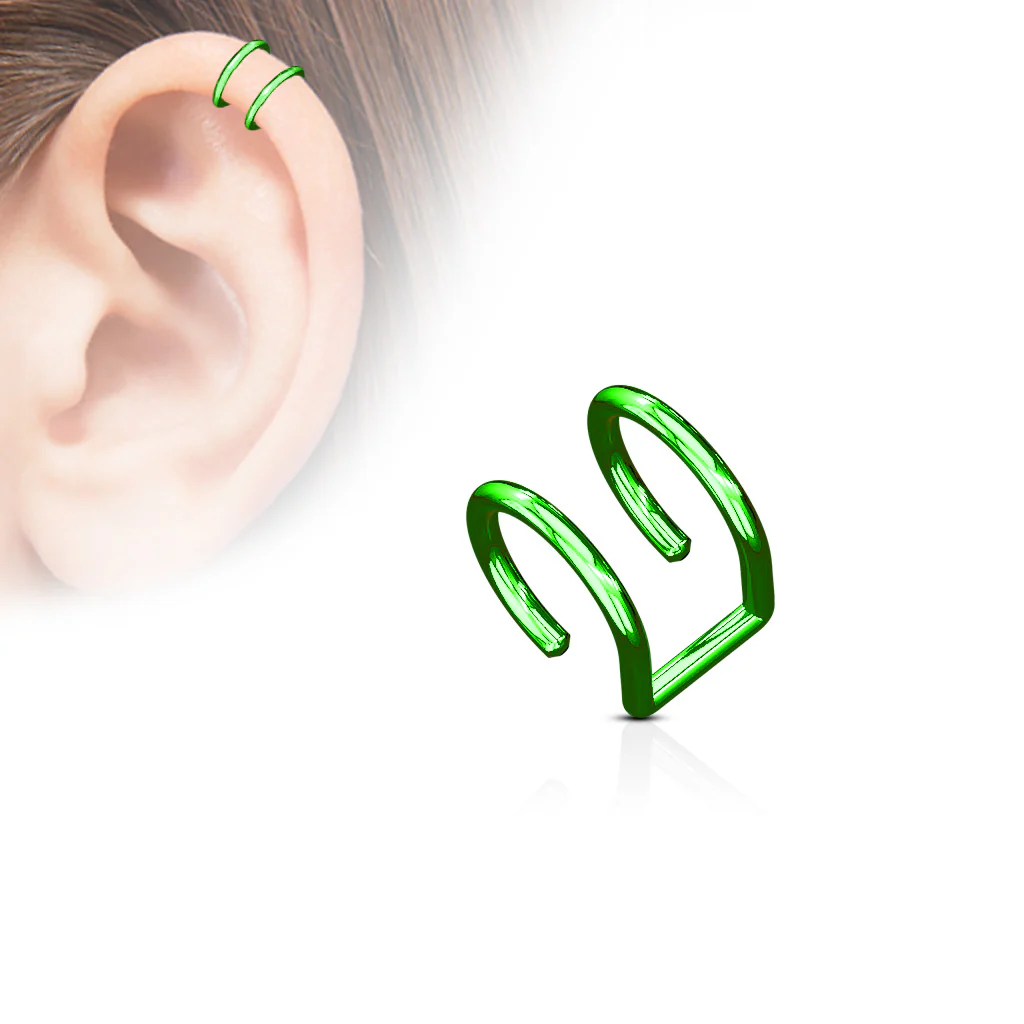 Double Ring Fake Non Piercing Ear Cartilage Helix Cuff Earring - Image 4