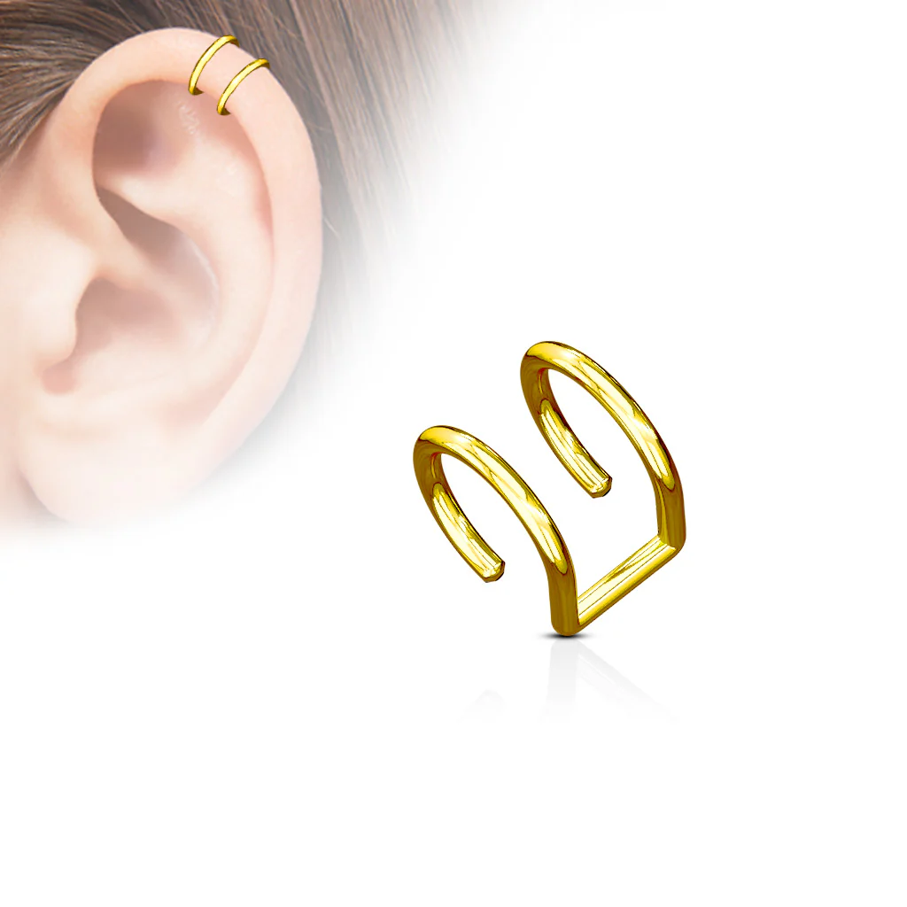 Double Ring Fake Non Piercing Ear Cartilage Helix Cuff Earring - Image 5