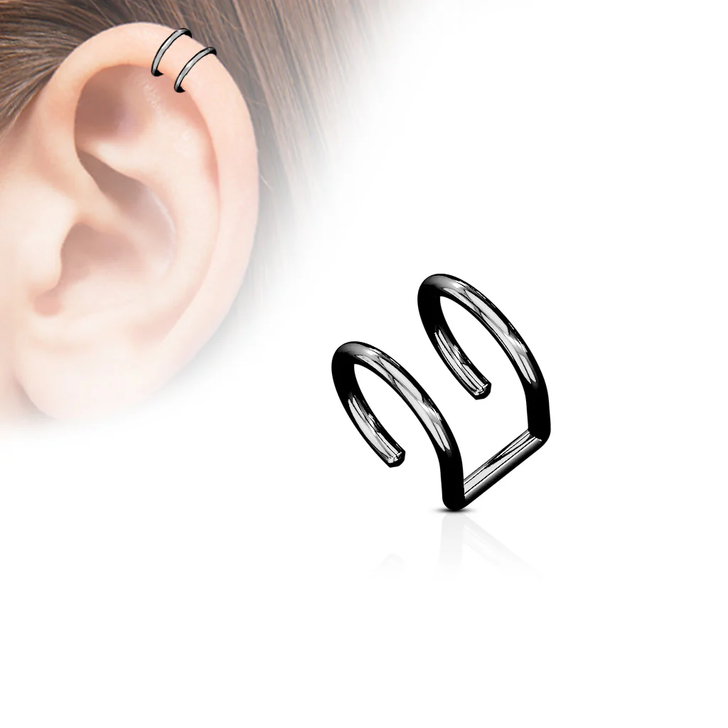 Double Ring Fake Non Piercing Ear Cartilage Helix Cuff Earring - Image 6