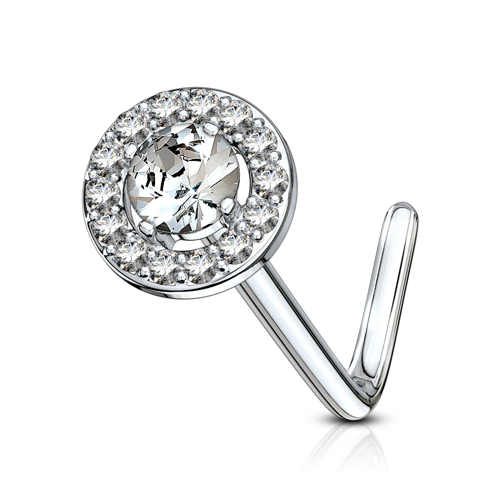 Double Tiered Round CZ Top Surgical Steel L Bend Nose Stud Rings - Image 5