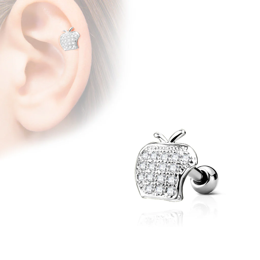 Apple Top CZ Ear Cartilage Daith Helix Tragus Barbell Stud - Image 2