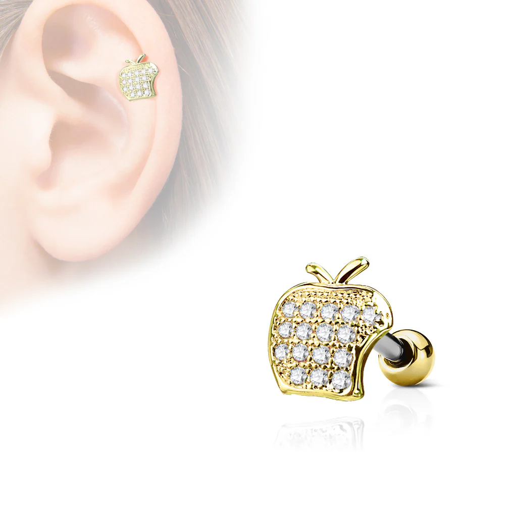 Apple Top CZ Ear Cartilage Daith Helix Tragus Barbell Stud - Image 3