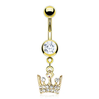 Royal Crown CZ Dangle 14kt Gold Plated Navel Belly Button Ring