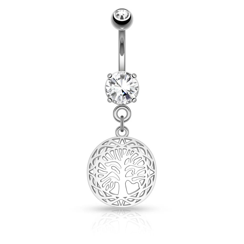 Tree of Life Dangle CZ Surgical Steel Navel Belly Button Rings