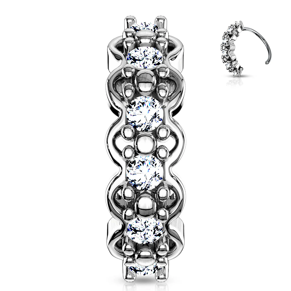 Filigree Edges Lined CZ Ear Cartilage Daith Tragus Helix Earrings Hoop Nose Rings - Image 2