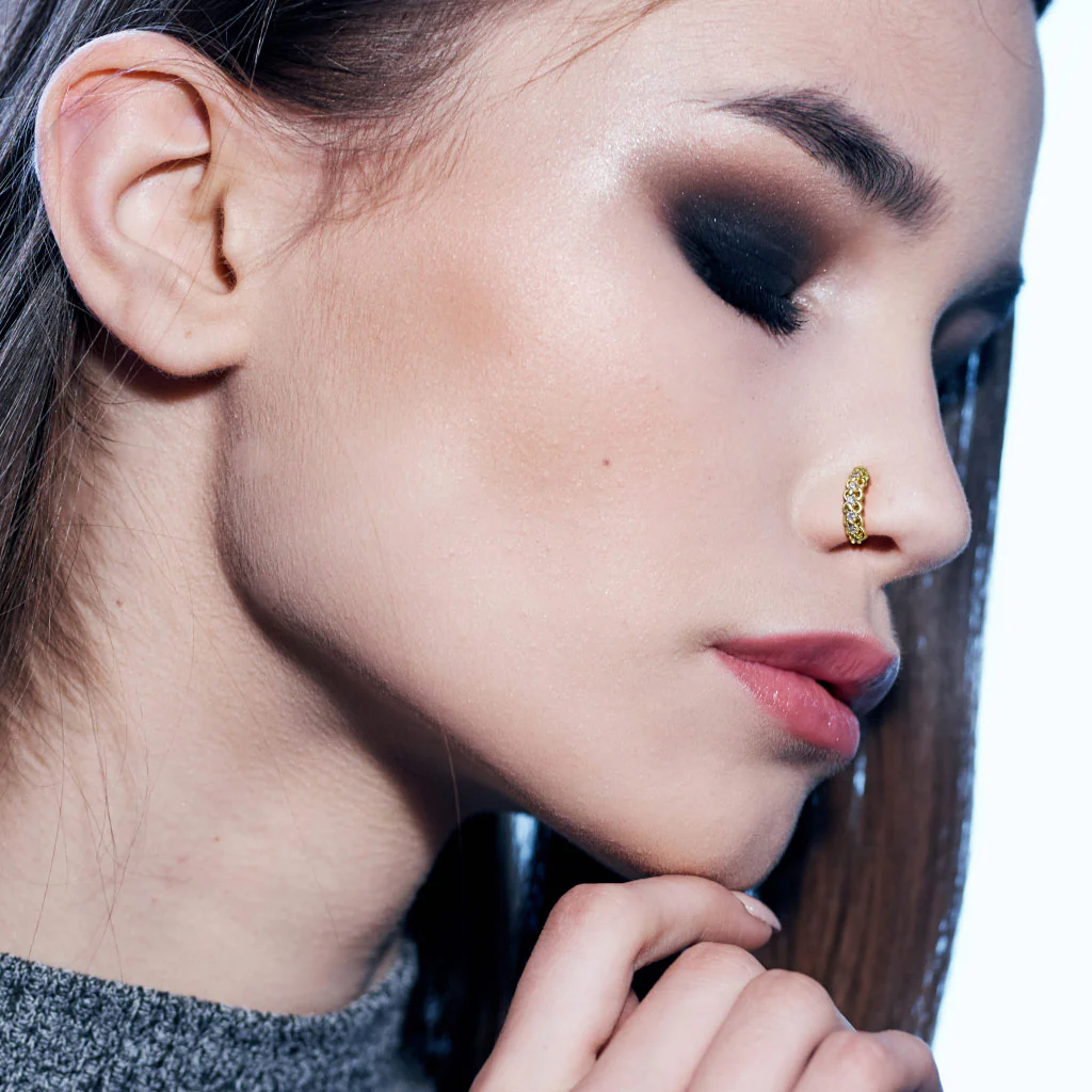 Filigree Edges Lined CZ Ear Cartilage Daith Tragus Helix Earrings Hoop Nose Rings - Image 4
