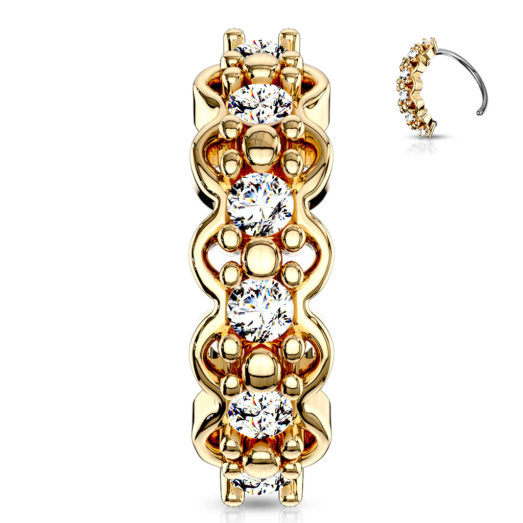 Filigree Edges Lined CZ Ear Cartilage Daith Tragus Helix Earrings Hoop Nose Rings - Image 5