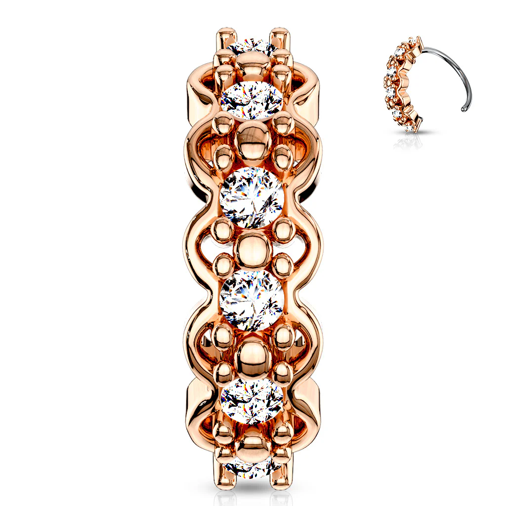 Filigree Edges Lined CZ Ear Cartilage Daith Tragus Helix Earrings Hoop Nose Rings - Image 6