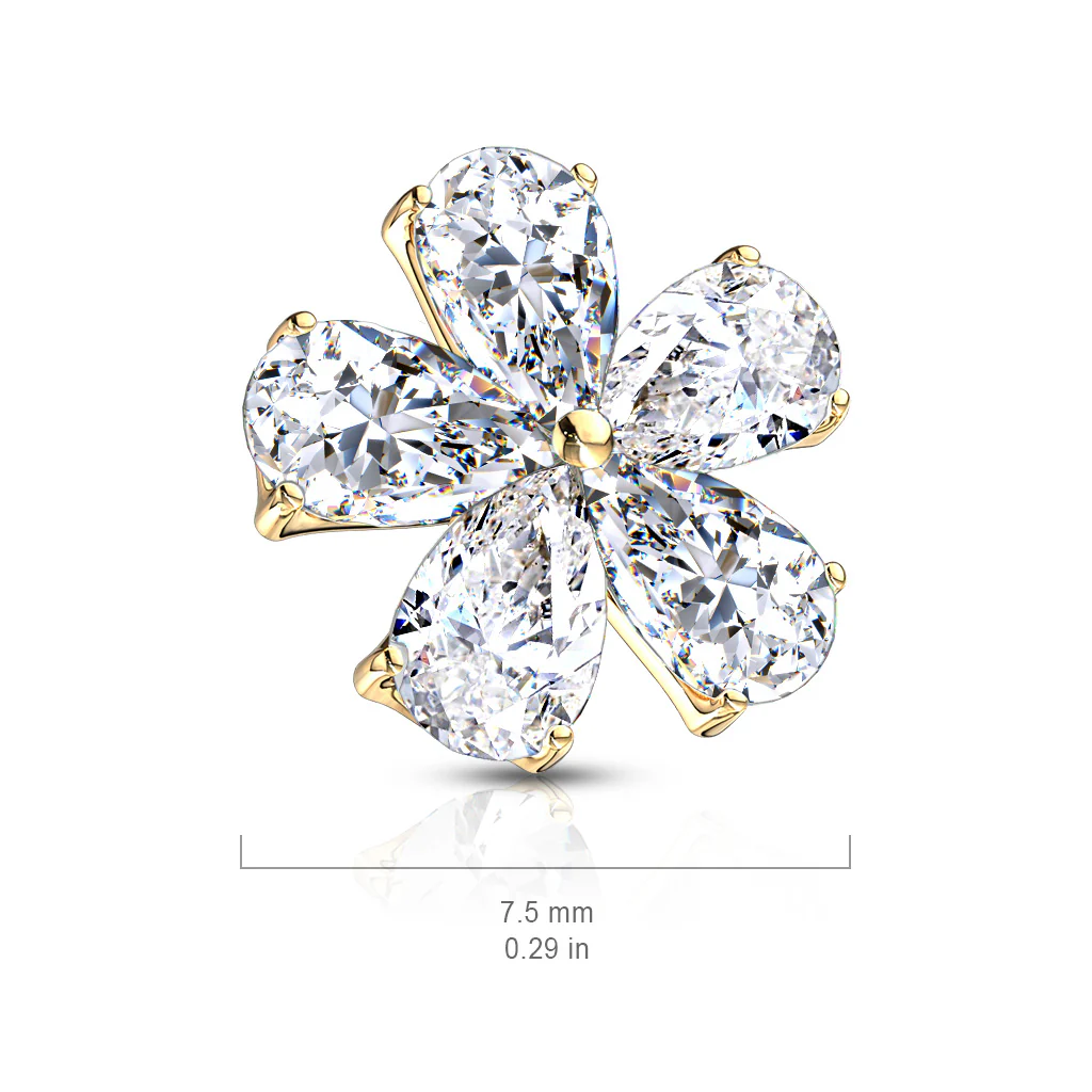 Pear Shape CZ Flower Internal Threaded Dermal Anchor Top - Image 2