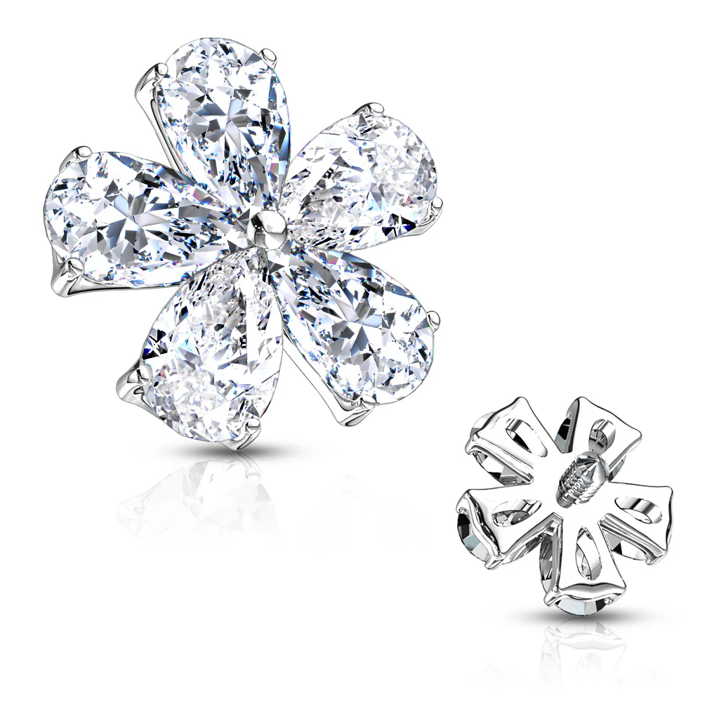 Pear Shape CZ Flower Internal Threaded Dermal Anchor Top - Image 3