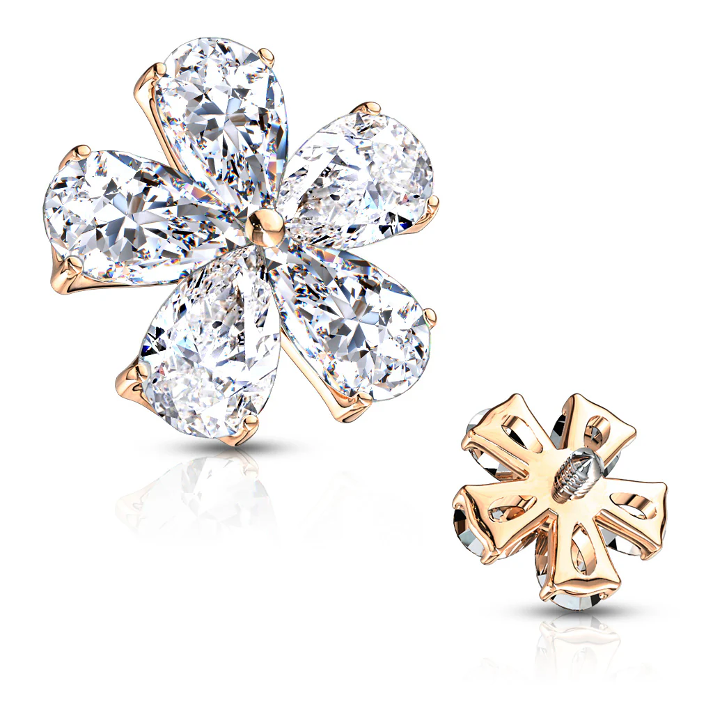 Pear Shape CZ Flower Internal Threaded Dermal Anchor Top - Image 4