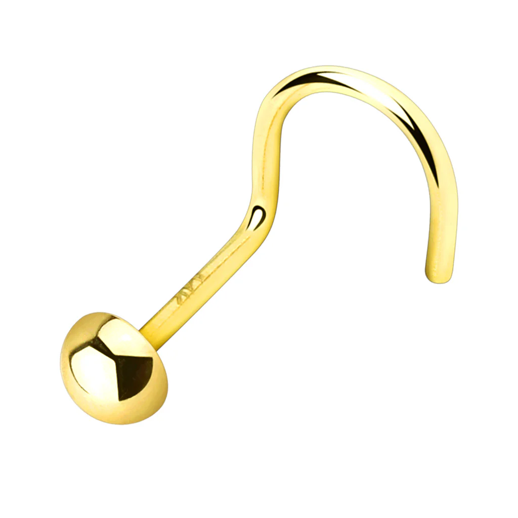 14K Solid Gold Flat Dome Top Nose Screw Ring - Image 3