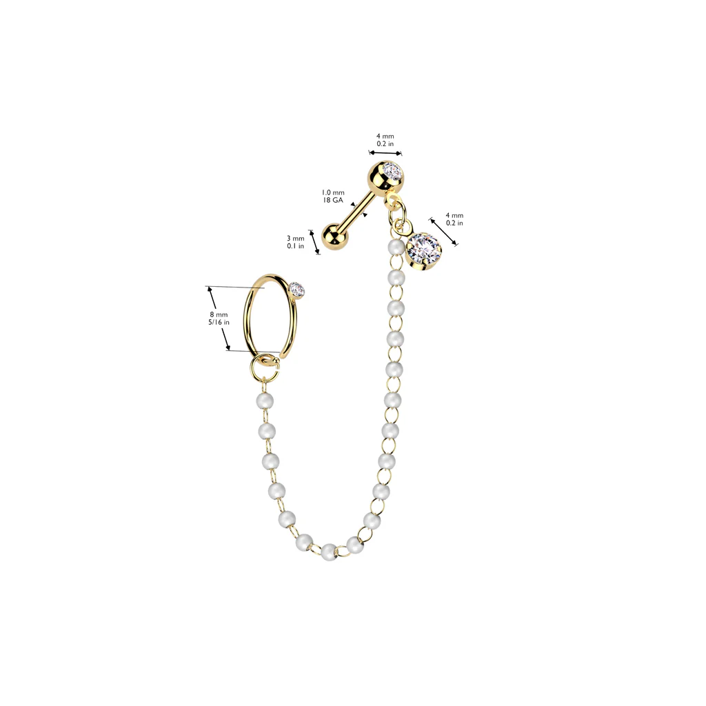 Pearl Chain CZ Dangle Ear Cartilage Helix Tragus Barbell - Image 4