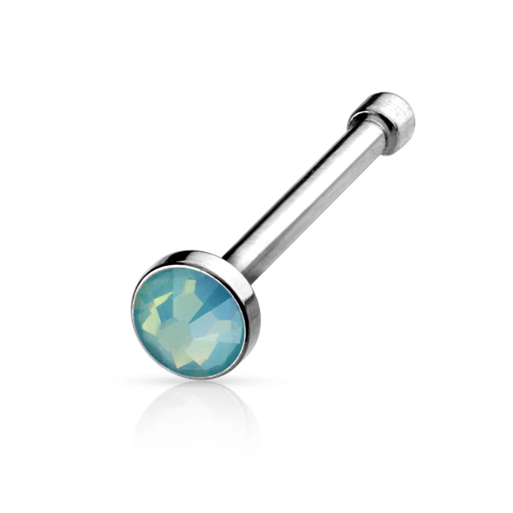 Flat Top Opalite Stone Press Fit 316L Surgical Steel Nose Bone - Image 3
