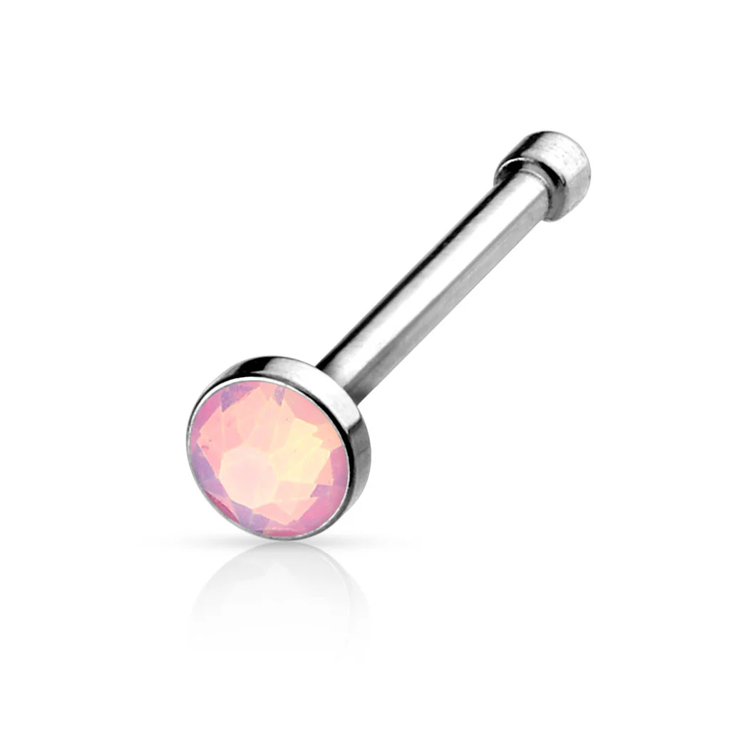 Flat Top Opalite Stone Press Fit 316L Surgical Steel Nose Bone - Image 4