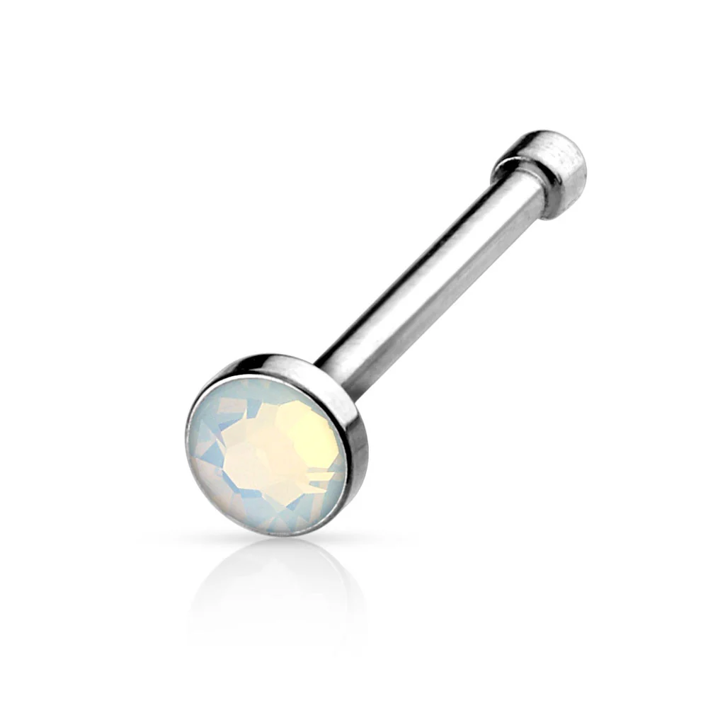 Flat Top Opalite Stone Press Fit 316L Surgical Steel Nose Bone - Image 5