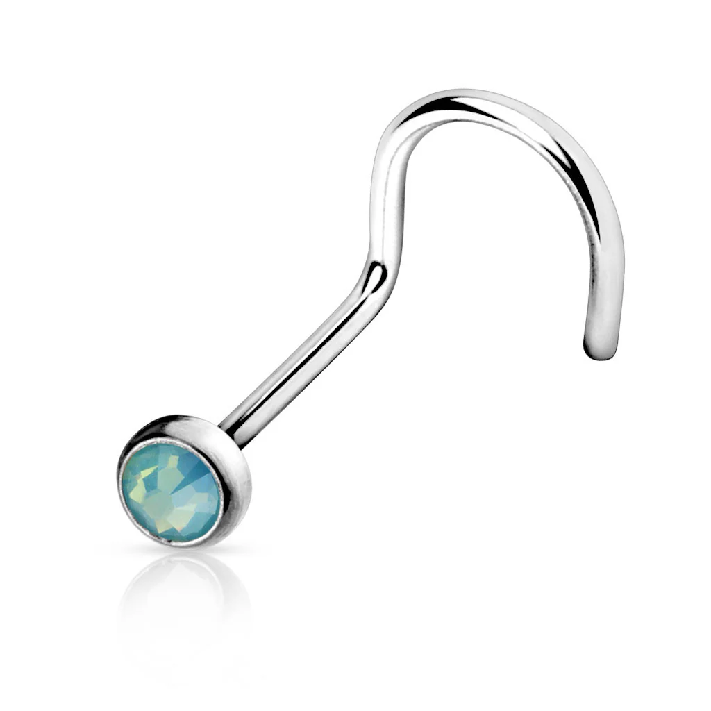 Flat Top Press Fit Opalite Stone 316L Surgical Steel Nose Screw - Image 3