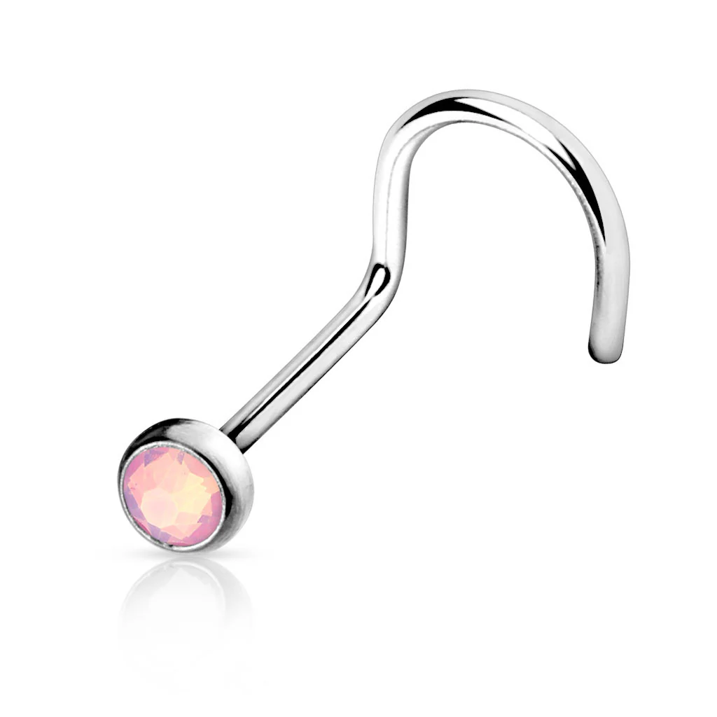 Flat Top Press Fit Opalite Stone 316L Surgical Steel Nose Screw - Image 4