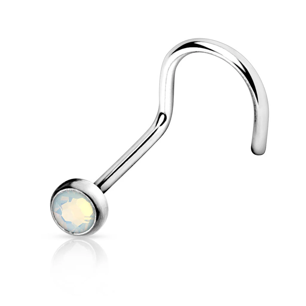 Flat Top Press Fit Opalite Stone 316L Surgical Steel Nose Screw - Image 5