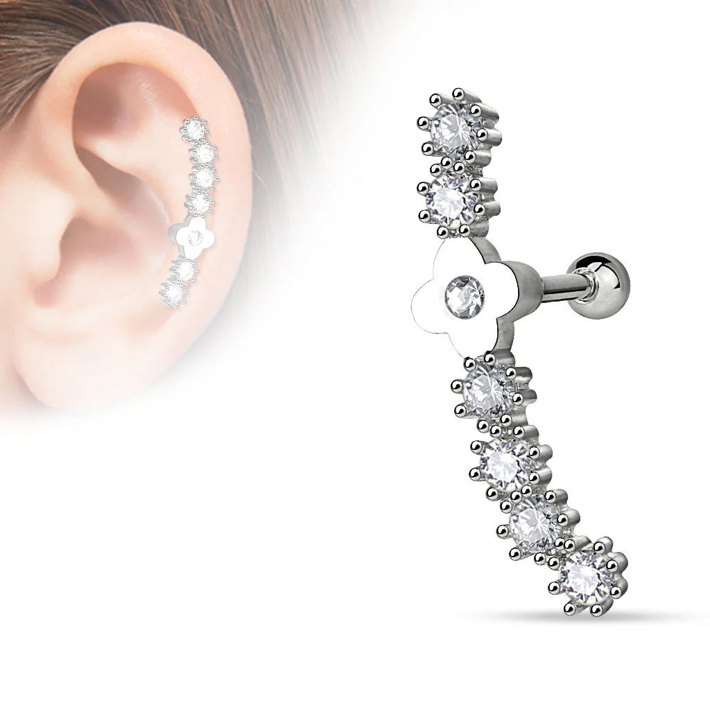 Flower CZ Surgical Steel Cartilage Tragus Helix Barbell - Image 2