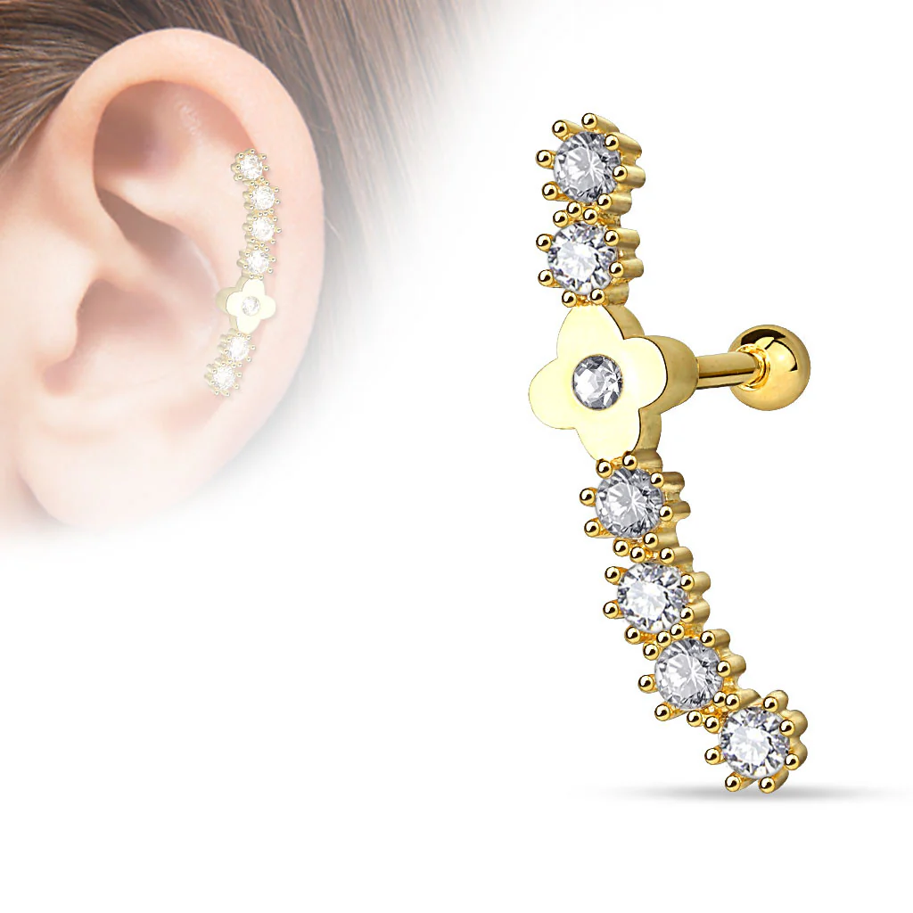 Flower CZ Surgical Steel Cartilage Tragus Helix Barbell - Image 3