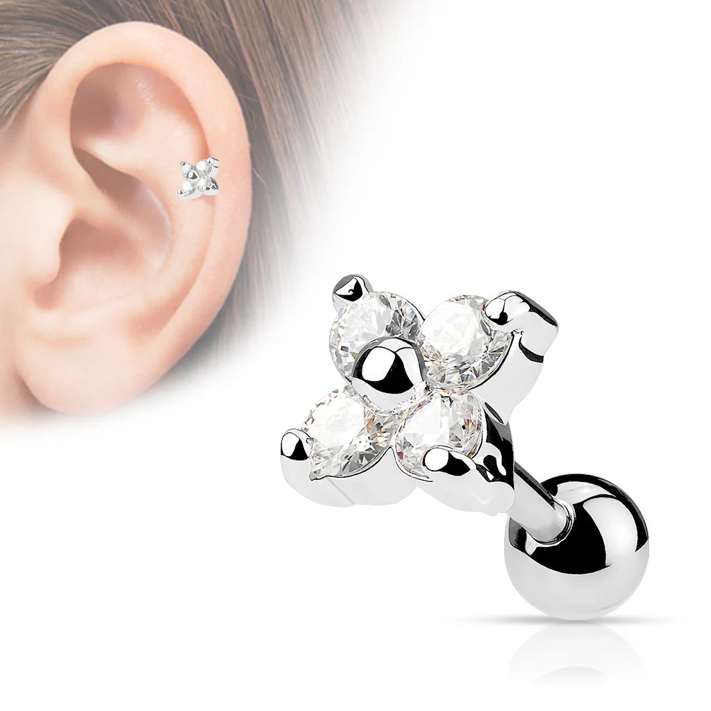 Flower CZ Ear Cartilage Tragus Helix Barbell Studs - Image 2
